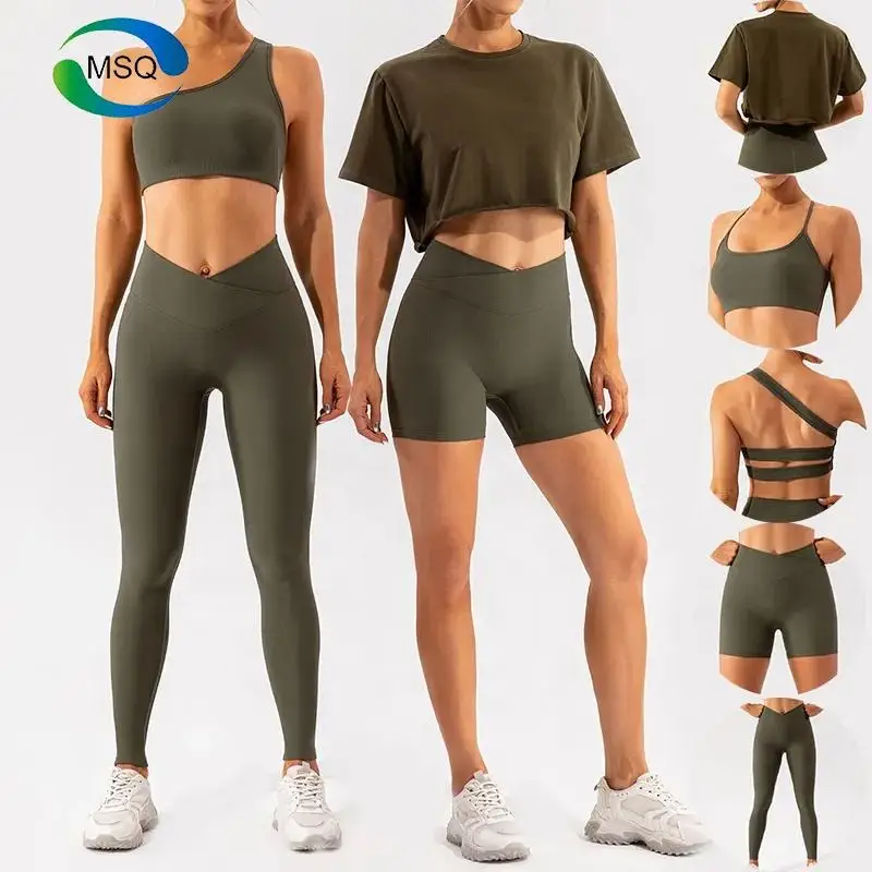 Wholesale 5 Piece Women Sets Seamless Gym Sports Clothes Fitness Yoga Sets