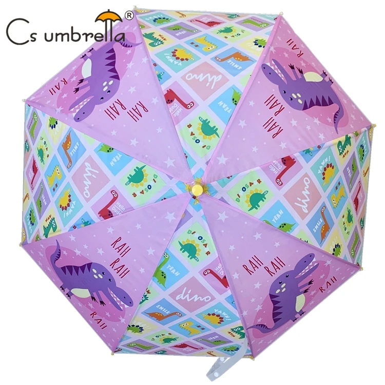 YS-6016 Kids Umbrella With Whistle Dinosaurs Cartoon Printing Match color Handle And Tips Straight POE Umbrella For Kids