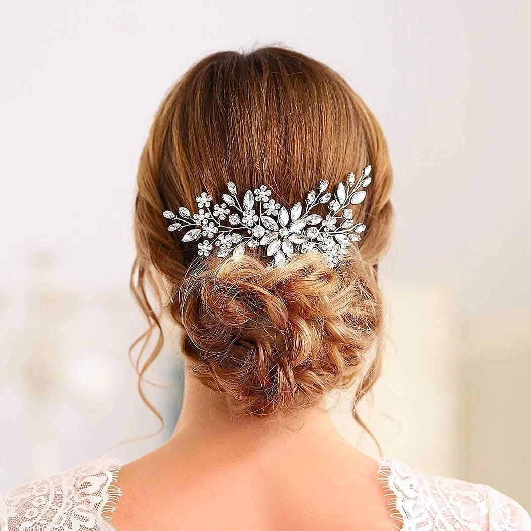 Factory wholesale FREE customized silver bridal handmade rhinestone flower hair combs gold wedding hair accessories