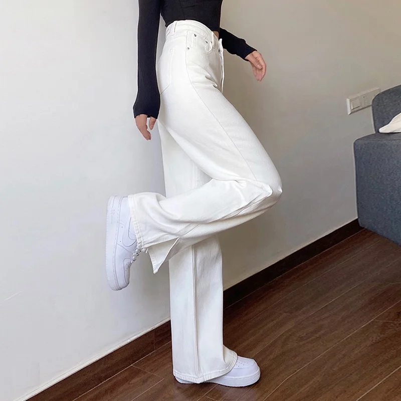 NVFelix Multi-color Baggy Fit Denim Pants Slit Wide Leg Jean Trousers Fashion Loose Split Jeans Boyfriend For Woman