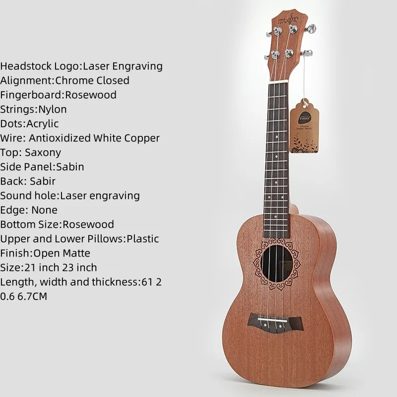 China factory wholesale musical instruments 21 23 26 inch Hawaiian ukulele small guitar ukulele