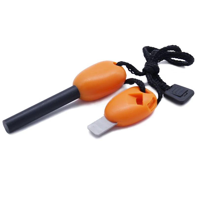 10*90mm Waterproof Military Outdoor Survival Kit Magnesium Flint Fire Starter with Whistle