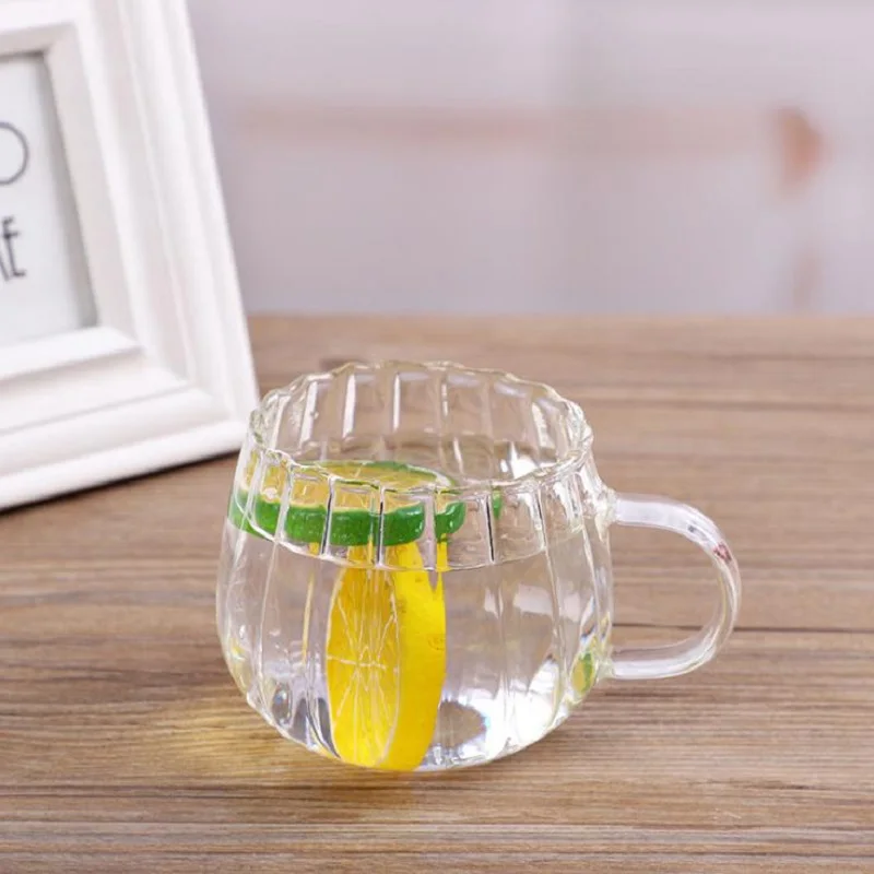 
11oz High Borosilicate Glass Cup Pumpkin Stripes Glass Cup Glass Mug With Handle 