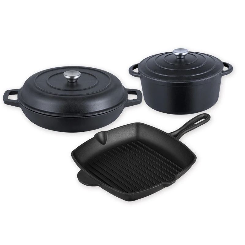 5 Pcs Enamel Cast Iron Set Including Dutch Oven Grill Pan Skillet Cooking Casseroles Cookware Set