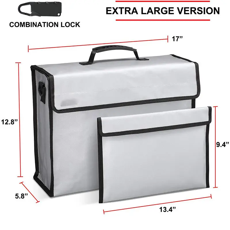 YIHUAXING New 100% Fireproof Fiberglass File Storage Document Bag Money Safe with Zipper Closure for School Use