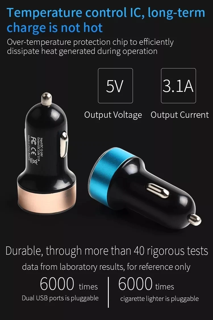2 порта USB автомобильное зарядное устройство 15 Вт 3.1A адаптер зарядки совместим с сотовым телефоном