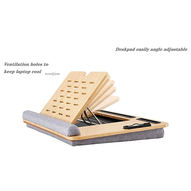 Adjustable Angles Portable Folding Standing Light Weight Laptop Tray Portable Tablet Holder Bamboo Laptop Stand with Cushion