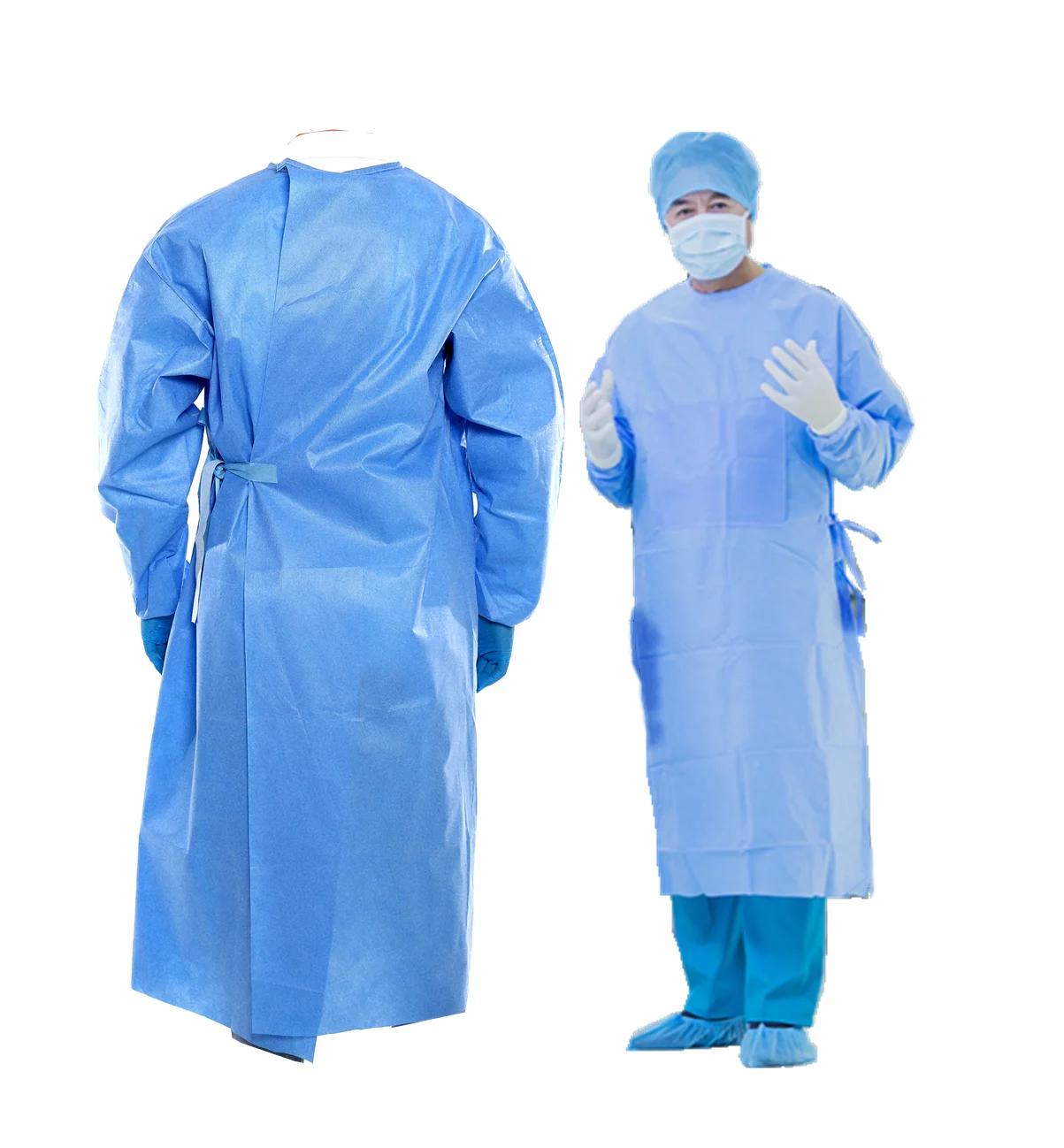 SMS SMMS Non Woven Fabric Protective Clothing Blue Disposable Sterile Surgical Gown