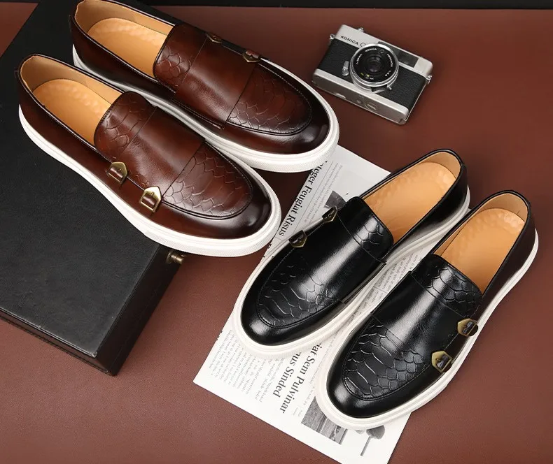 PDEP мужская повседневная обувь 2023 Лето Новая мода PU l кожа дышащая толстая подошва без шнуровки Лоферы для мужчин