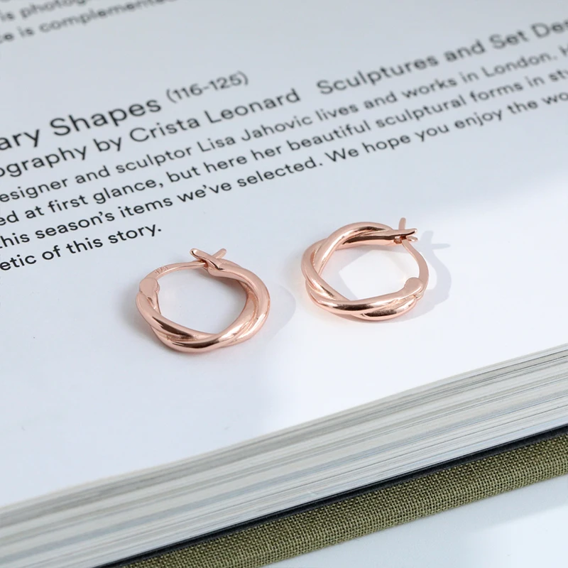 
E1179 Minimalist European Fashion Jewellery 18K Gold Twisted Circle Hoop Earrings Silver 925 Earrings Women 