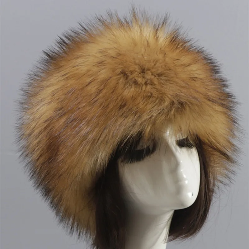 High Quality Unisex Raccoon Fur Style Faux Fur Winter Hat with Tail Printed Plush Hat for Adults for Skiing and Fishing