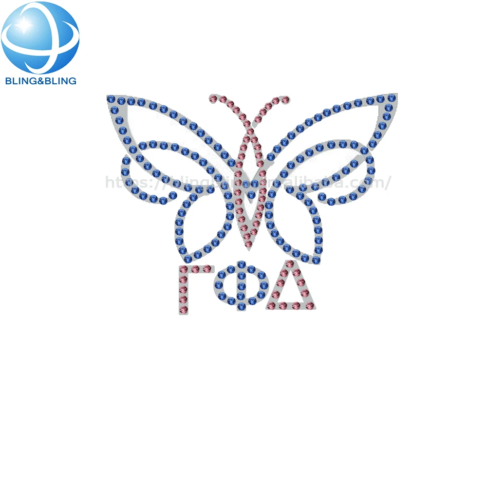 Women Decorative Light Pink And Blue Rhinestone Soror Pin Greek GPD Gamma Phi Delta Butterfly 1943 Sorority Brooch