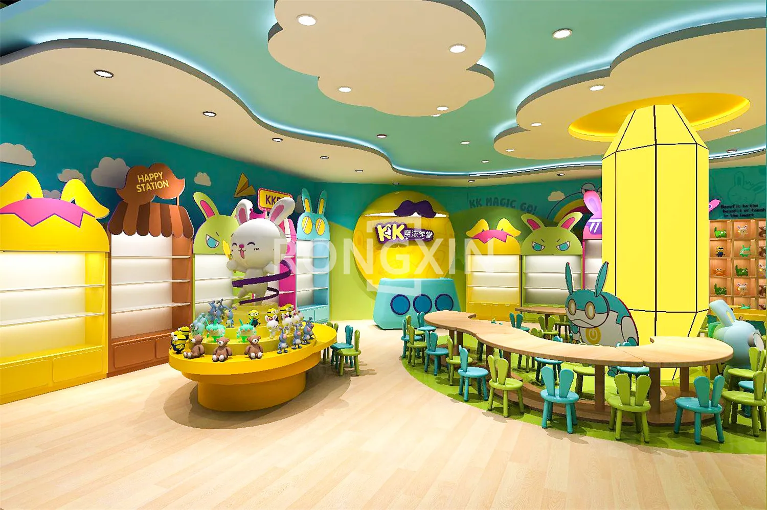 Modern Nursery Furniture Set for Kids Baby Table and Chairs with Floating Shelves School Application Decorative Supplies