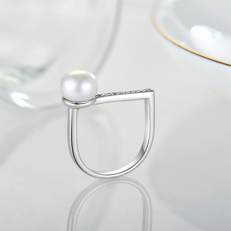 Customized Luxury Engagement Wedding Rings Fine Jewelry Gift Wholesale Rhodium Plated 925 Sterling Silver OEM Unique Pearl Ring