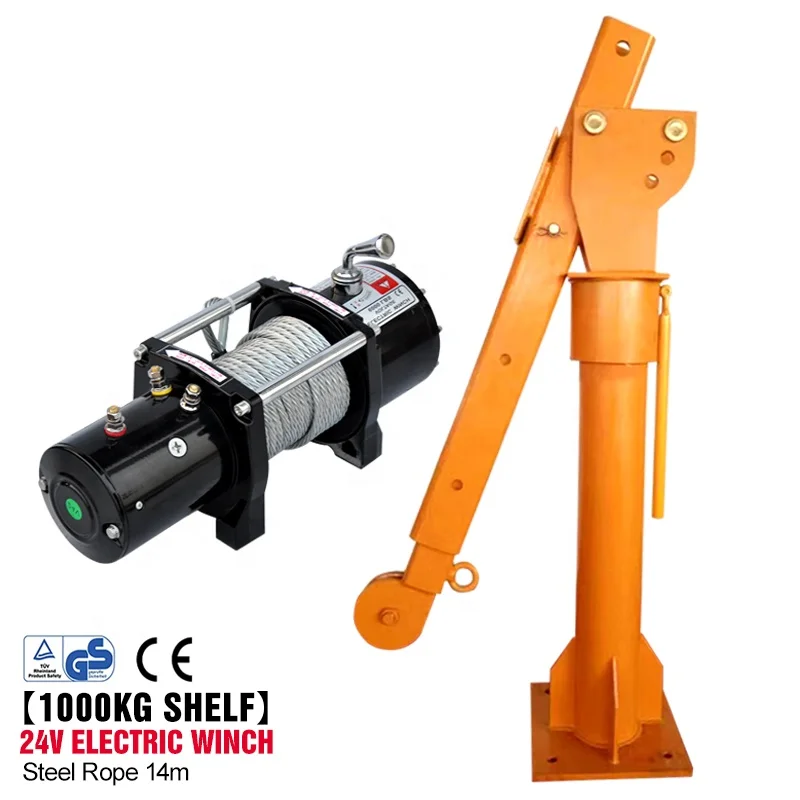 2000 LBS Swivel Base Hydraulic Engine Hoist Foldable Davit Crane fits Pickup Truck crane with Removable Base 1000kg 24V 14M