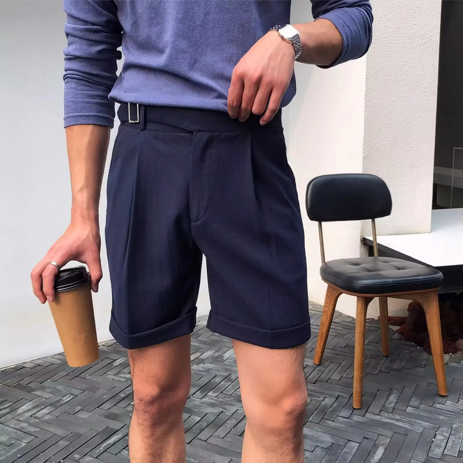 MCP083 Summer business straight-leg no-iron casual pants Naples five-quarter suit pants man