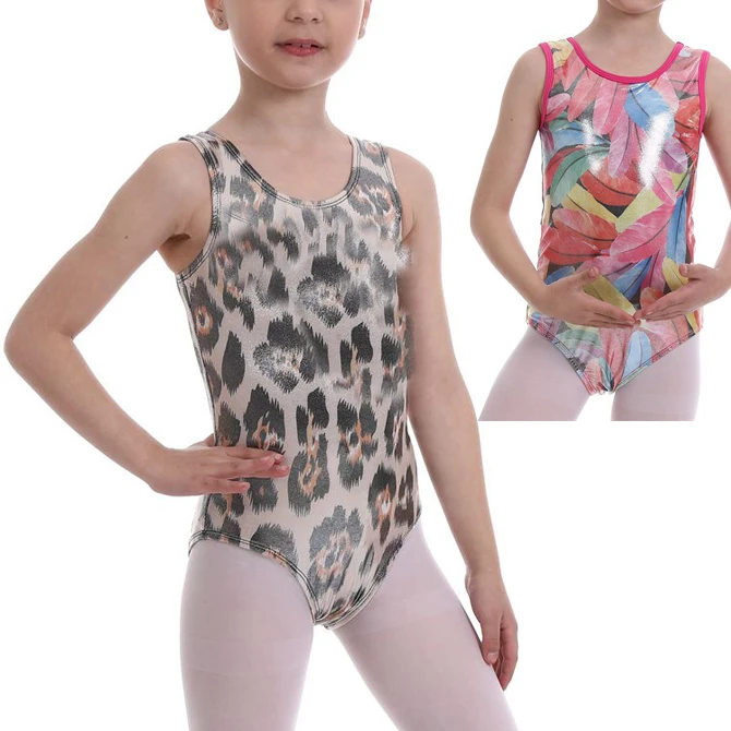 Girls Leopard Pattern Printed Camouflage Gymnastics Dance Ballet Leotards for Kids Stage Summer Sleeveless Tank Dance Wear