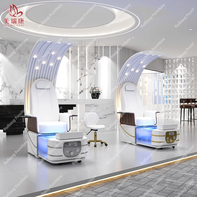 Luxury Modern New Manicure Nail Salon Throne Jet Pump Glass Bowl Lay Down Massage Electric Foot Spa Massage Pedicure Chair