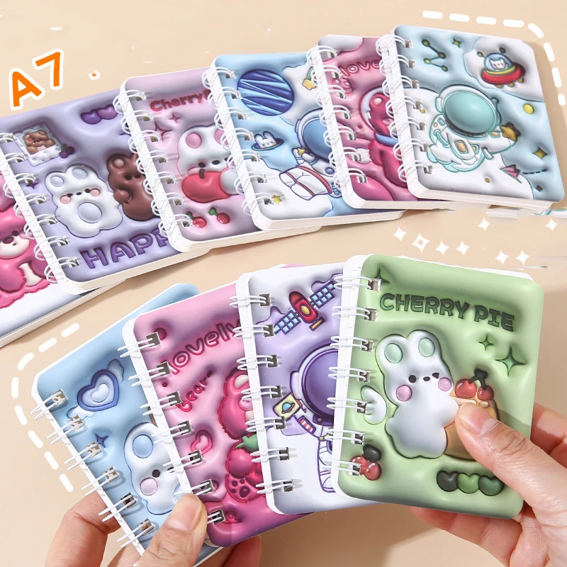 Cute 3D Pocket Notebook For Elementary School Students, A7 High Appearance And Portable Side Flip Spiral Bound Notebook