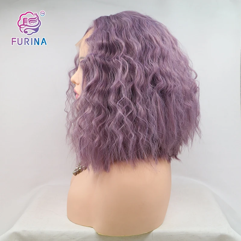 Furina Fashion Purple Fluffy short Bob curly hairpiece wigs synthetic hair for white women heat resistant fiber synthetic wigs
