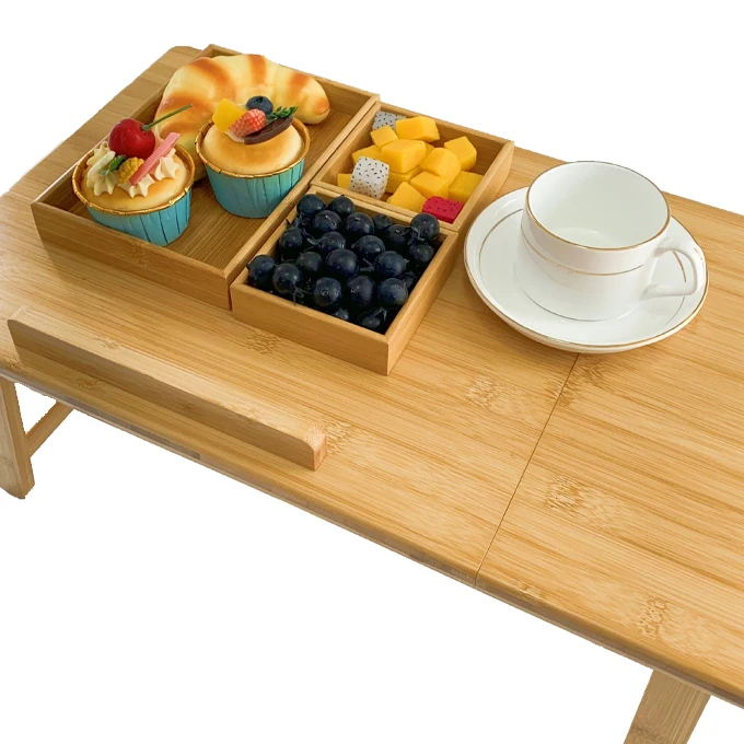 Addreeen Bed Reading Table Stand Tray Laptop Table Folding Adjustable Portable Bamboo Wood Netbook Laptop Desk Stand