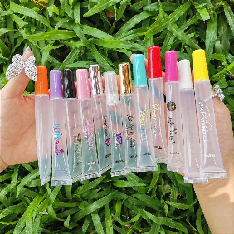 Low MOQ private label custom logo clear transparent Slim 15ml lip gloss squeeze tube