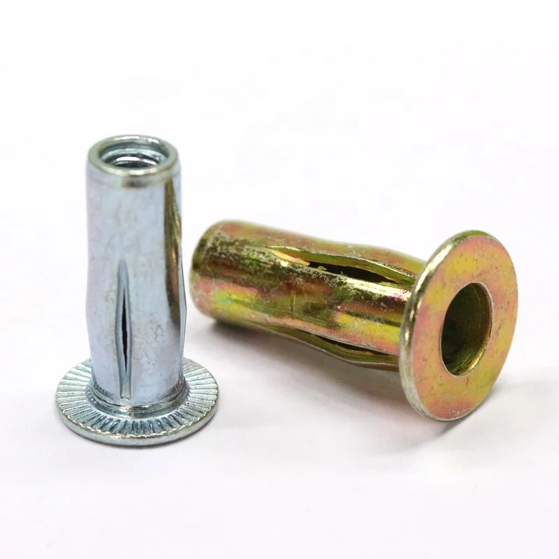 China manufacturer  M8 Steel Galvanized  Insert Pre bulbed Threaded Inserts Slotted Body Inserts Cross blind Rivet Nut Rivnuts