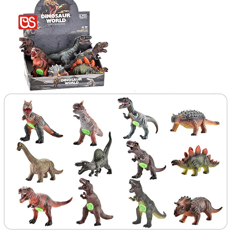 BS 6 Kinds Mixed Animal Toy Light And Music Dinosaur Models Vinyl Dinosaur Toys Realistic With IC