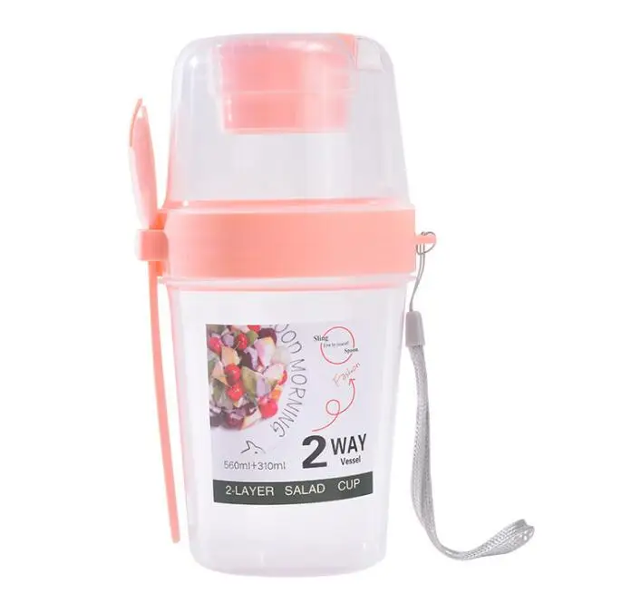 Breakfast on The Go and Go Yogurt Cup with Topping Cereal Cup with Spoon and Fork Oatmeal Container Jar Food Container Plastic