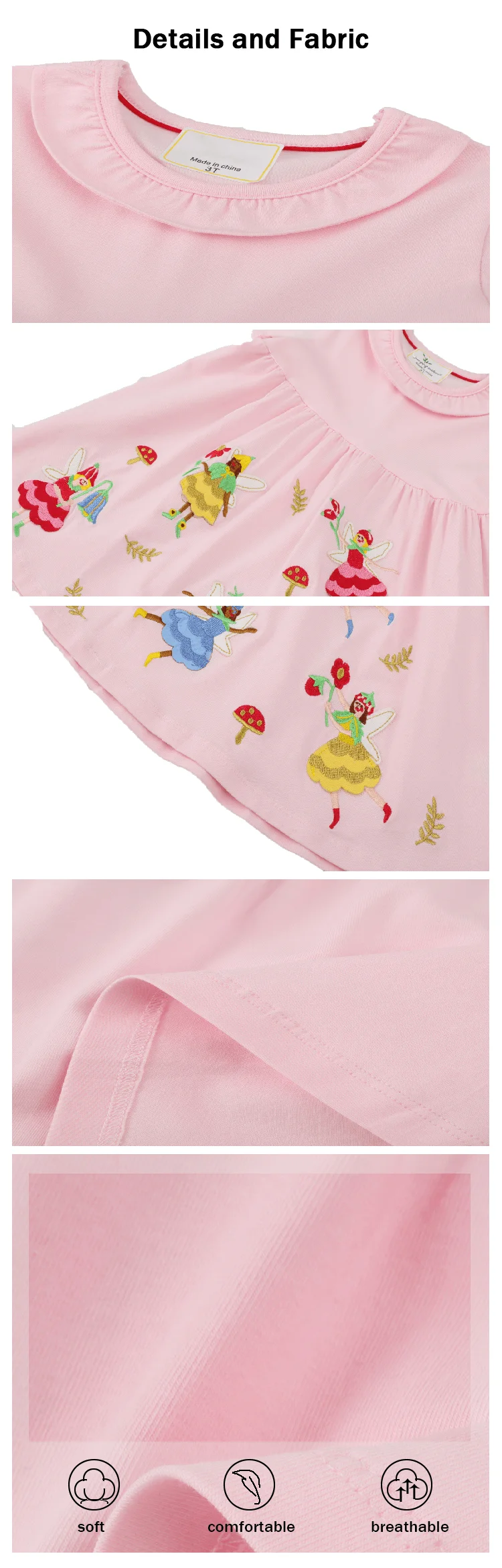 2022 Fashion Cute Korean Stylish Cotton 3D Flower Applique Baby Collar Pink Little Girls Clothes Dress For Kids Summer