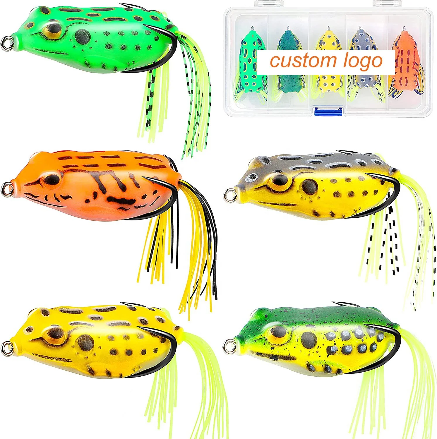 Frog Fishing Lures for Bass Super Soft Resilient Hollow Frog Lure 5 Pack Bait Lures Kit with Tackle Box for Freshwater Fishing