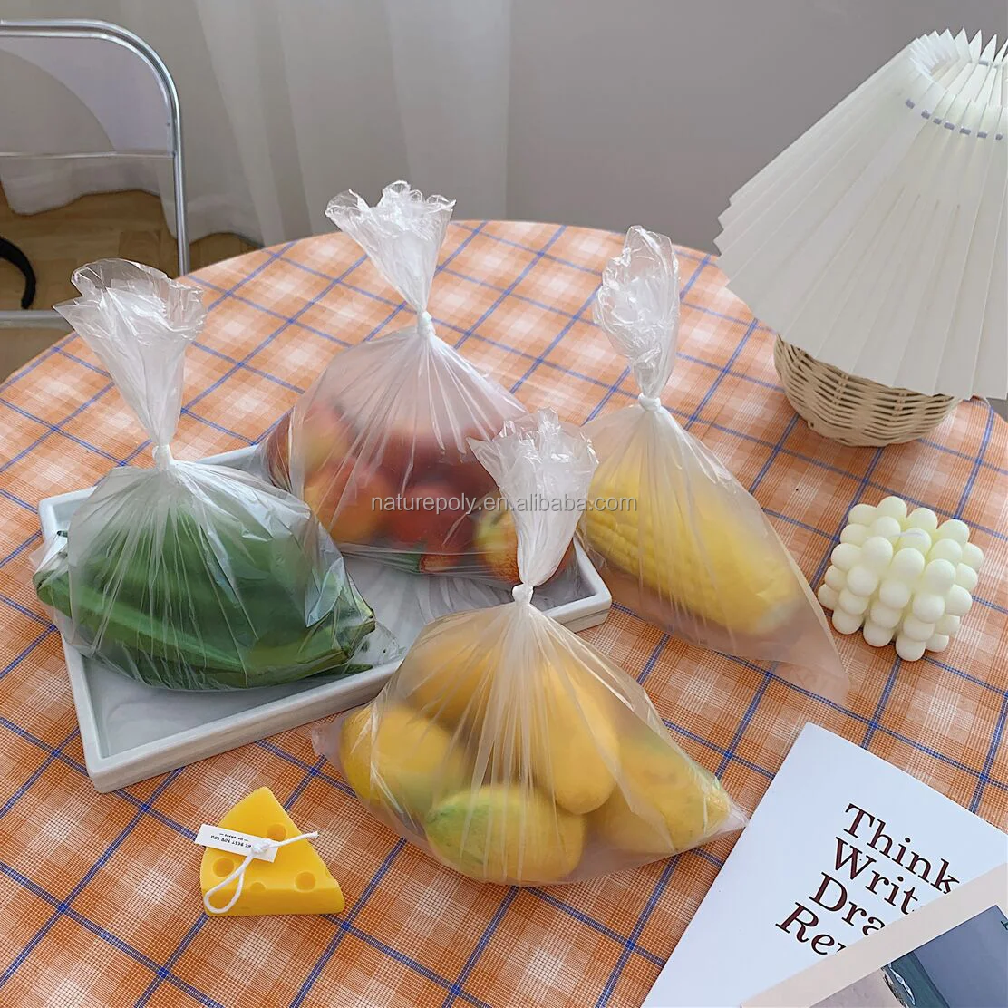 Wholesale Custom Logo Biodegradable Plastic Supermarket Shopping T-shirt Bags on Roll for Food and Fruit and Vegetable