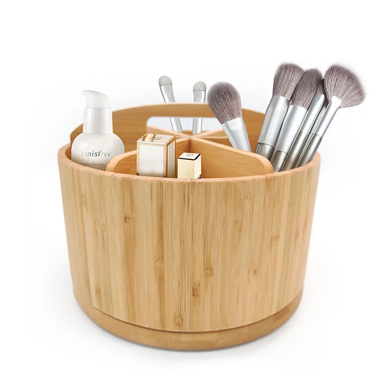 Bamboo Multifunctional 360 Degree Rotating Desktop Organizer Office Supplies Desktop Organizer Pen Holder