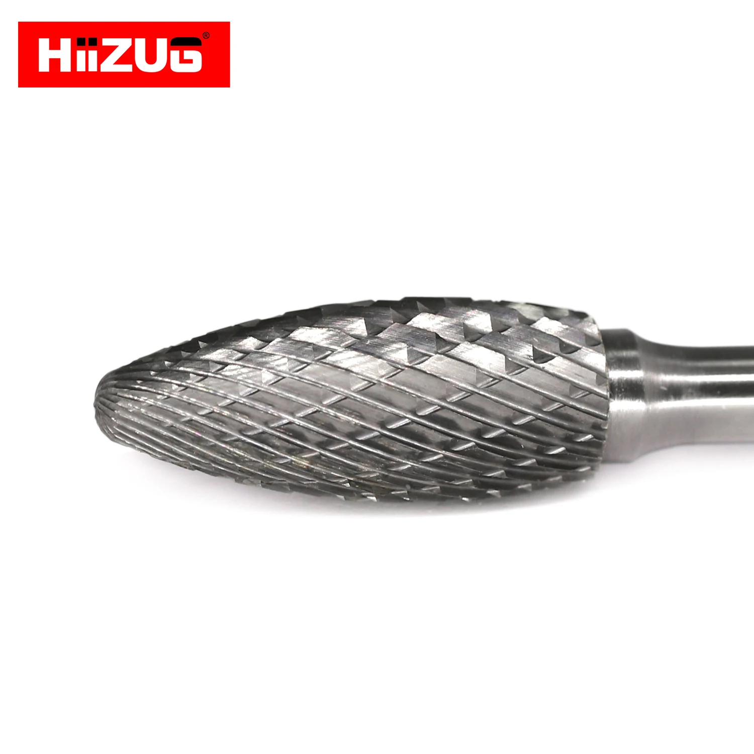 Hiizug SH-5 Rotary Files Burrs Power Tool Accessories Flame Shape 6.35mm 1/4 Inch Double Cut Solid Tungsten Carbide Burrs