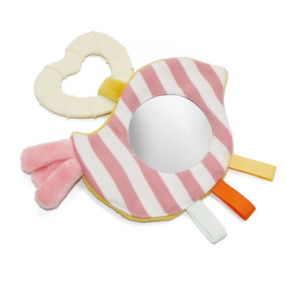 Hot Selling Newborn Animal tummy time mirror Traveling Baby Car seat baby mirror toy whit silicone teether