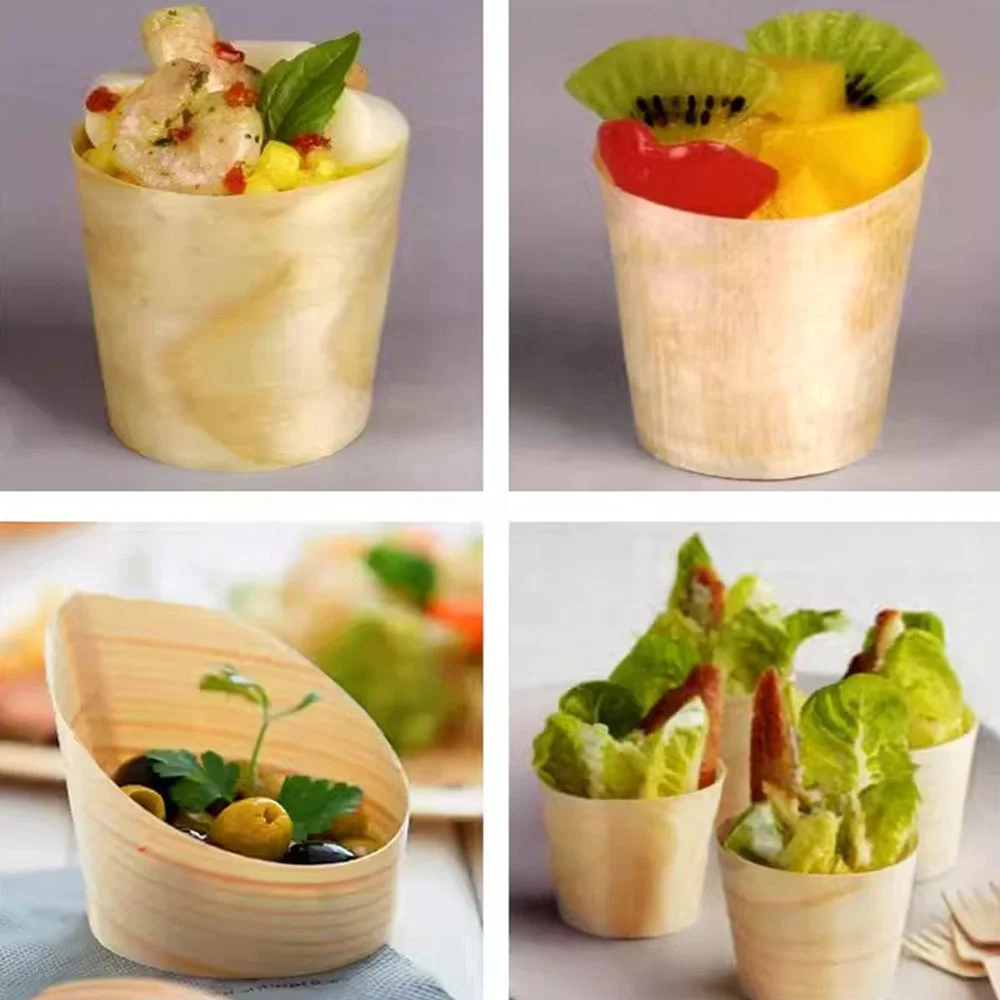 Custom Wood Measuring Dessert Tea Wine Coffee Cup Wooden Drinking Wooden Disposable Cups