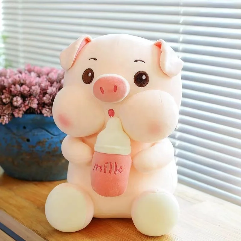 DL667 High Quality Custom Valentine Lovely Dolls Stuffed Soft Animal Cute Angel Pig Stuffed with Milk Tea Cup Plush Toy