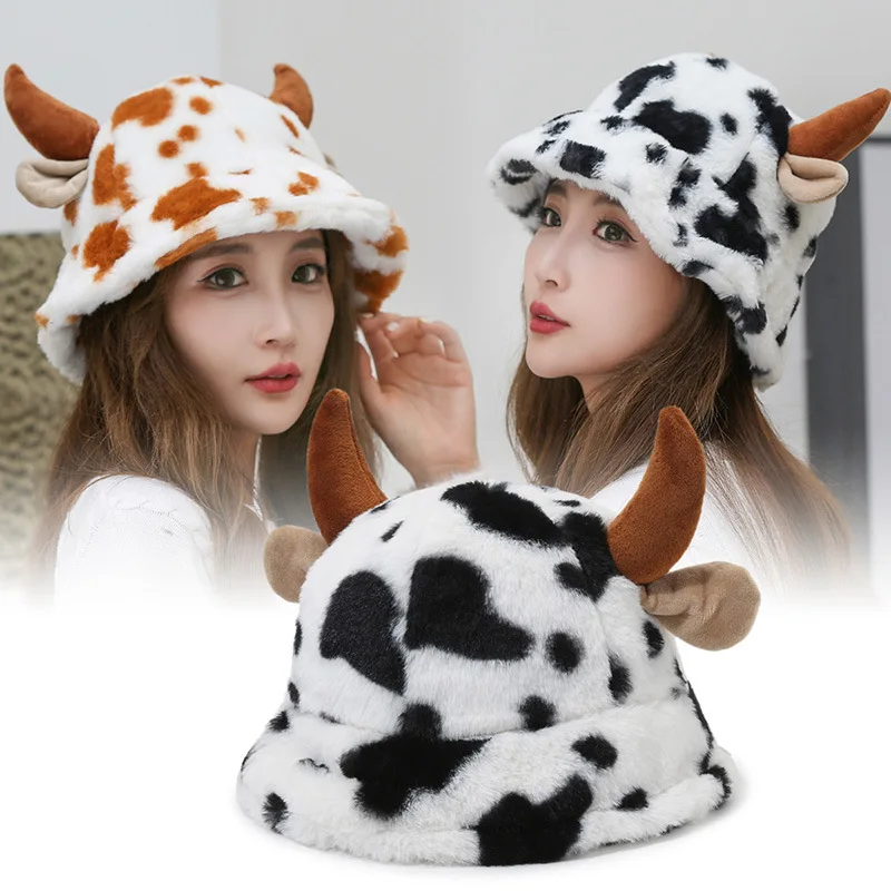 New Unisex Winter Cow Fisherman Bucket Hat Custom Designed for Outdoor Sports Sun Protection Fabric Printed Tape Pattern