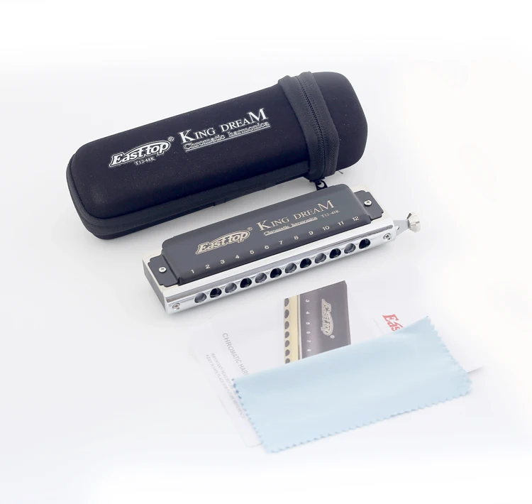 easttop 12hole chromatic blues harmonica with zipper pouch