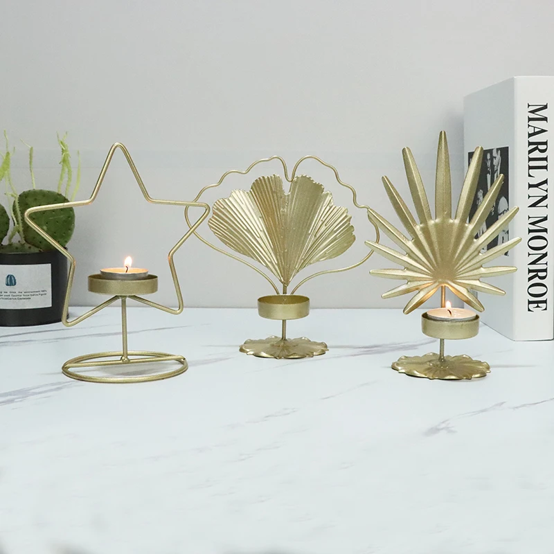 Iron leaf shape shadow tealight candle holder Candlestick Metal Ornaments For Halloween Home Decoration Wedding Christmas