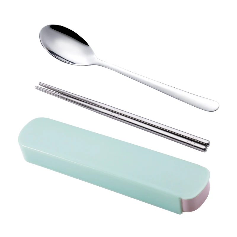 
Eco friendly outdoor camping flatware set student portable stainless steel spoon fork chopsticks cutlery sets with gift box 