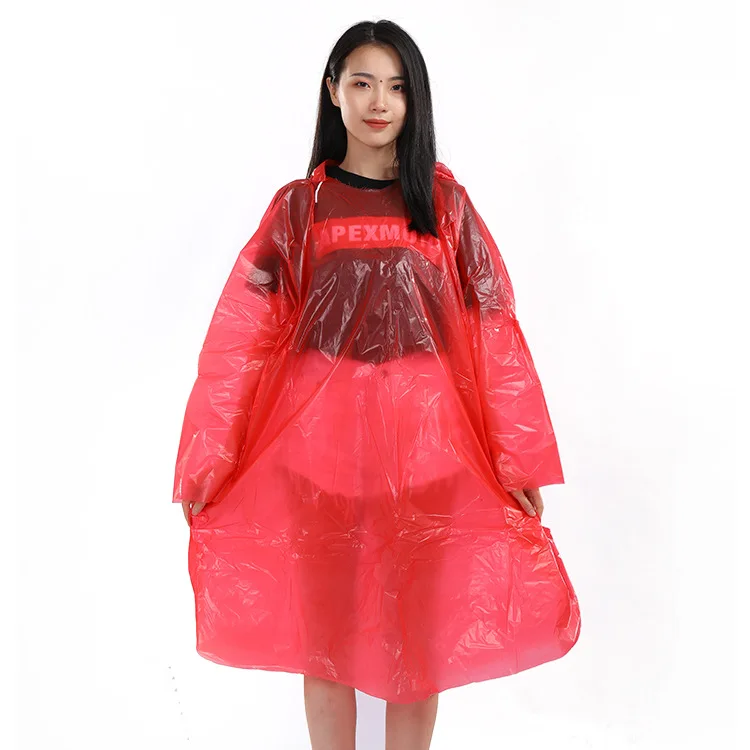 Factory Wholesale Disposable Rain Ponchos Drawstring Hooded Emergency Disposable Long Rain Coat for Adults