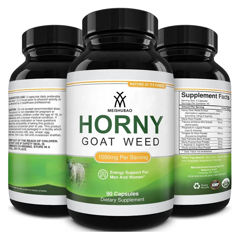 Private label High Strength Horny Goat Weed Supplement  Ginseng Root Capsule Drive and Stamina Performance for Men and Women
