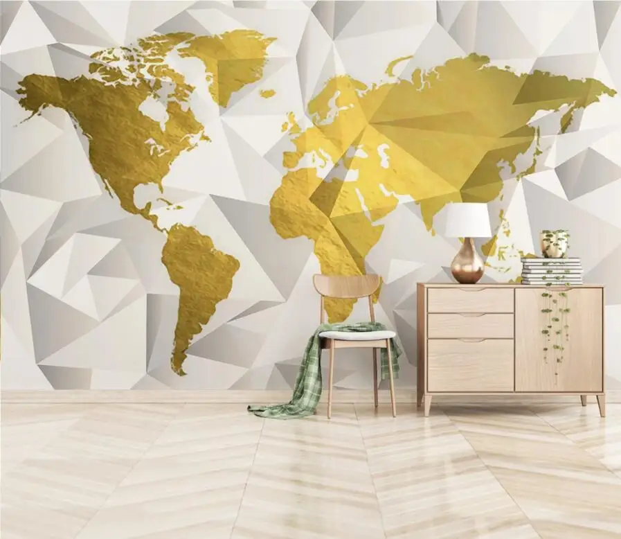 ZHIHAI modern minimalist gold foil map 3D geometric solid background wall decorative painting designer wallpaper