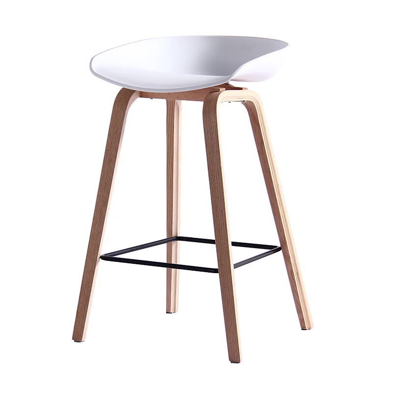Wholesale High Quality Commercial Furniture Modern Blue Height High Counter Stool with Natural Wood Legs