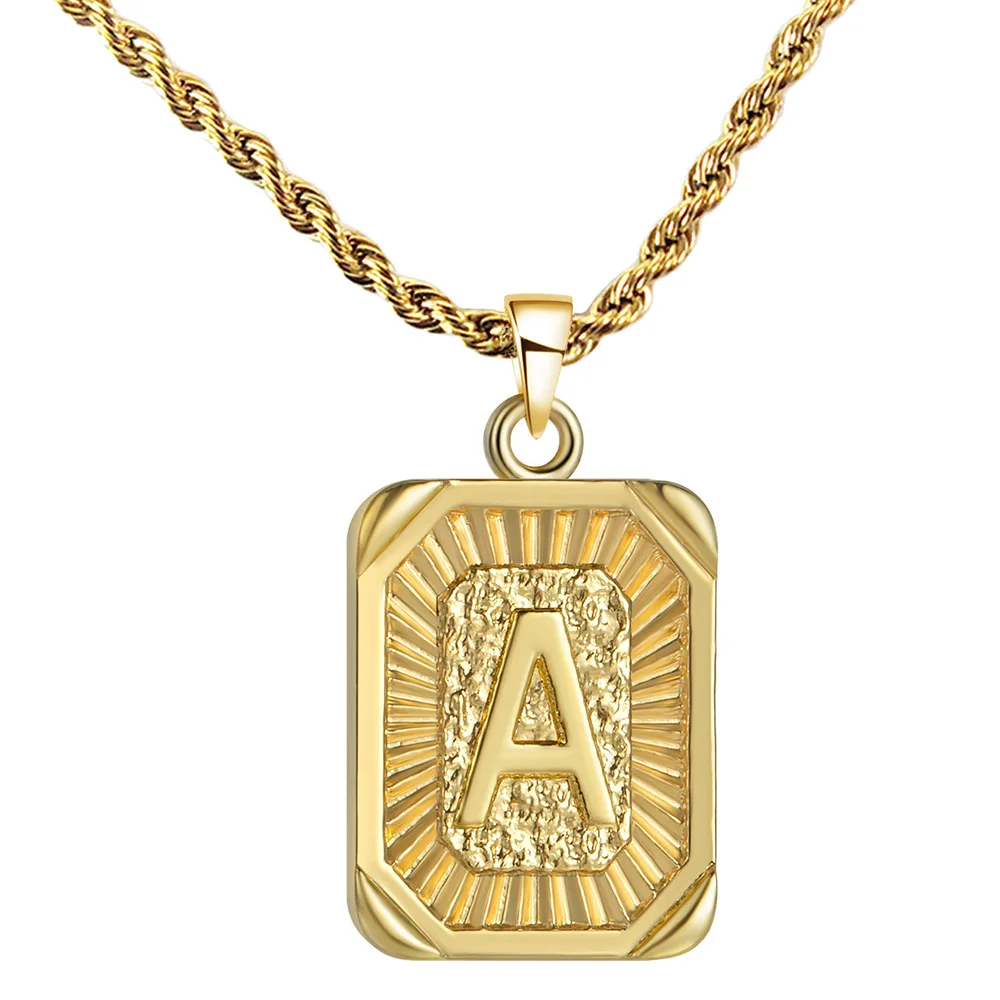  New Arrival Hiphop Alphabet A-Z Letter Necklace 18K Gold Plated Stainless Steel Rope Chain Initial