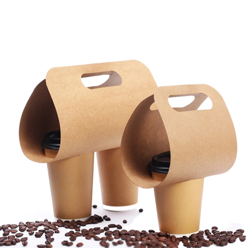 Hot sell disposable double wall paper coffee takeaway cup holder with paper bag for hot drinks