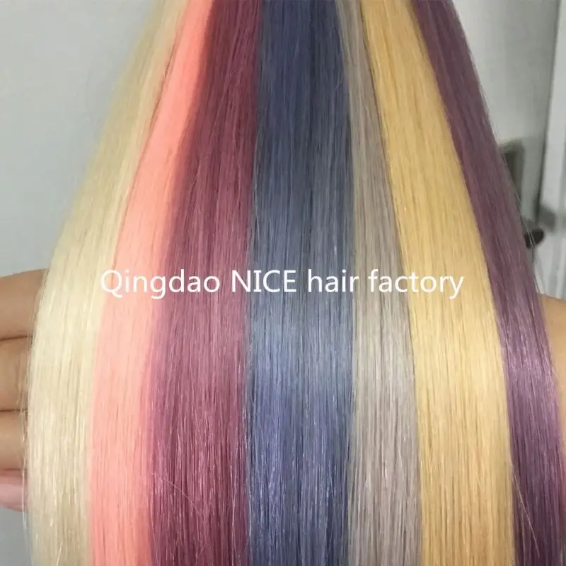 Factory price 100% human Hair korea hot sell colors pink blue purple green Twins Double Line Itip Glue Knot Hair Extensions