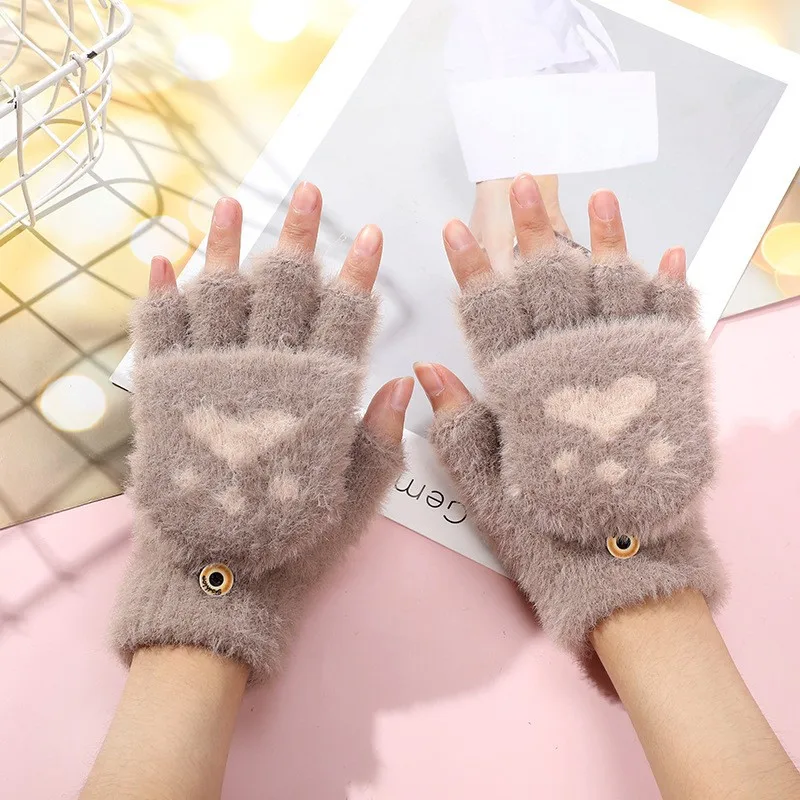 Hot Sell Knitted Flip Half Finger Gloves Women Winter Touchscreen Gloves