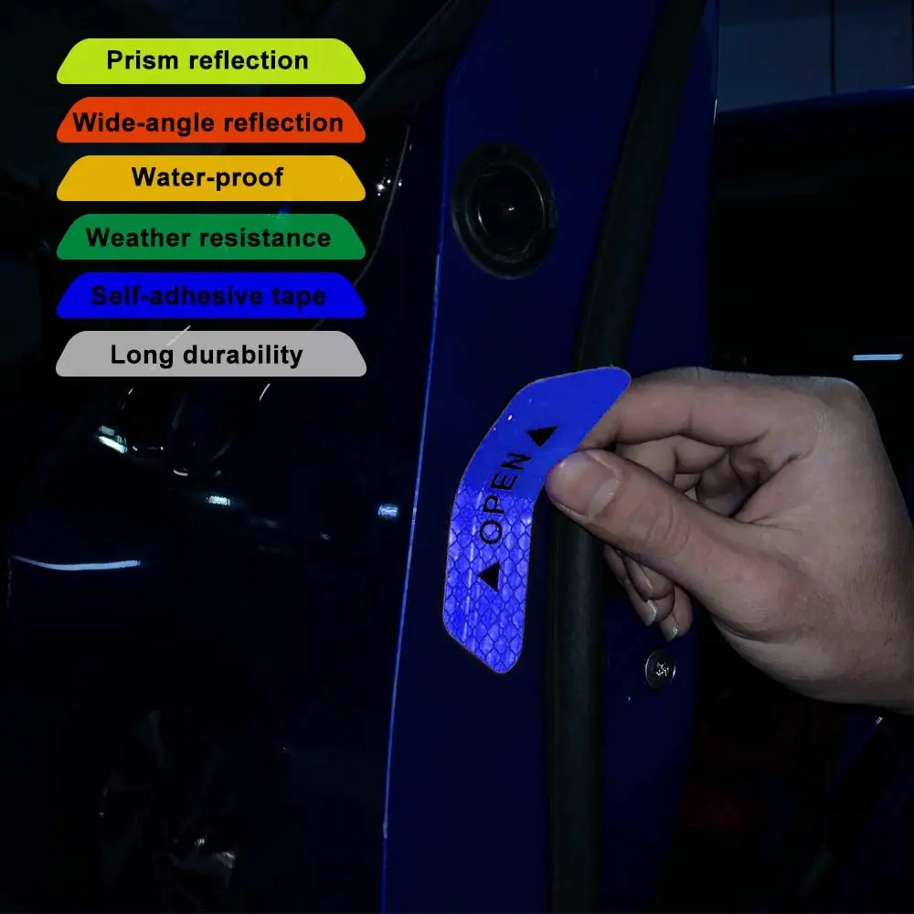 Car Door Handle Stickers Universal Safety Warning Mark OPEN High Reflective Tape Sticker